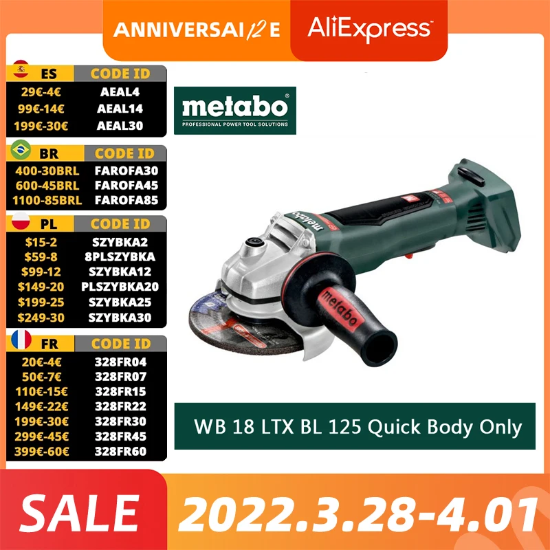 

Metabo 18V Brushless Cordless Angle Grinder WB/WPB 18 LTX BL 125 Quick 125mm M14 For Wooding Power Tool Cutting Machine Polisher