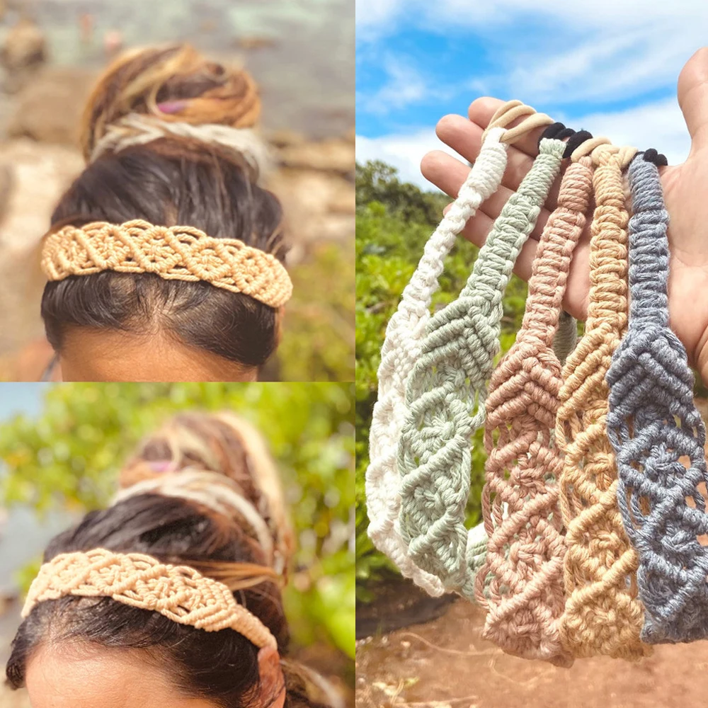 

Bohemia Crochet Headbands Floral Knit Elastic Hair Band Solid Color Knitting Turban Headpieces Braided Cotton Rope Hairbands