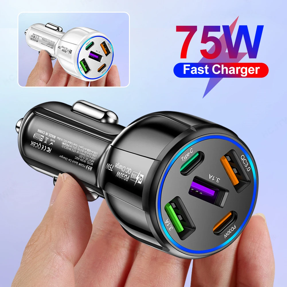 5 Ports 75W Car Charger Fast Charging PD QC3.0 Car USB Charger Type C Phone Charger in Car For iphone Xiaomi Huawei Samsung
5 Ports 75W Car Charger Fast Charging PD QC3.0 Car USB Charger Type C Phone Charger in Car For iphone Xiaomi Huawei Samsung