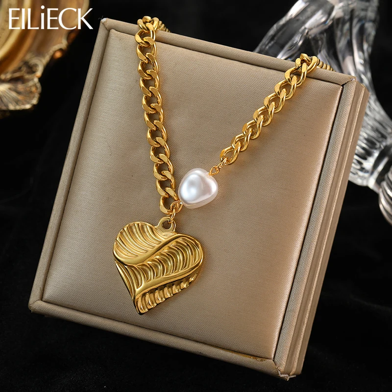 

Ожерелье EILIECK из нержавеющей стали 316L с подвеской в форме сердца золотого цвета для женщин модные цепочки для девушек ювелирные изделия на шею чокер аксессуары