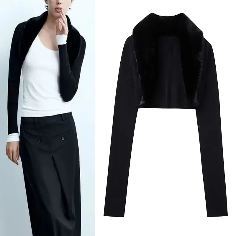 TRAF Sexy Black Crop Cardigan For Woman 2023 Knit Arm Warmers Knitweras Women Long Sleeves Sweater Ladies Fashion Faux Fur Tops
TRAF Sexy Black Crop Cardigan For Woman 2023 Knit Arm Warmers Knitweras Women Long Sleeves Sweater Ladies Fashion Faux Fur Tops