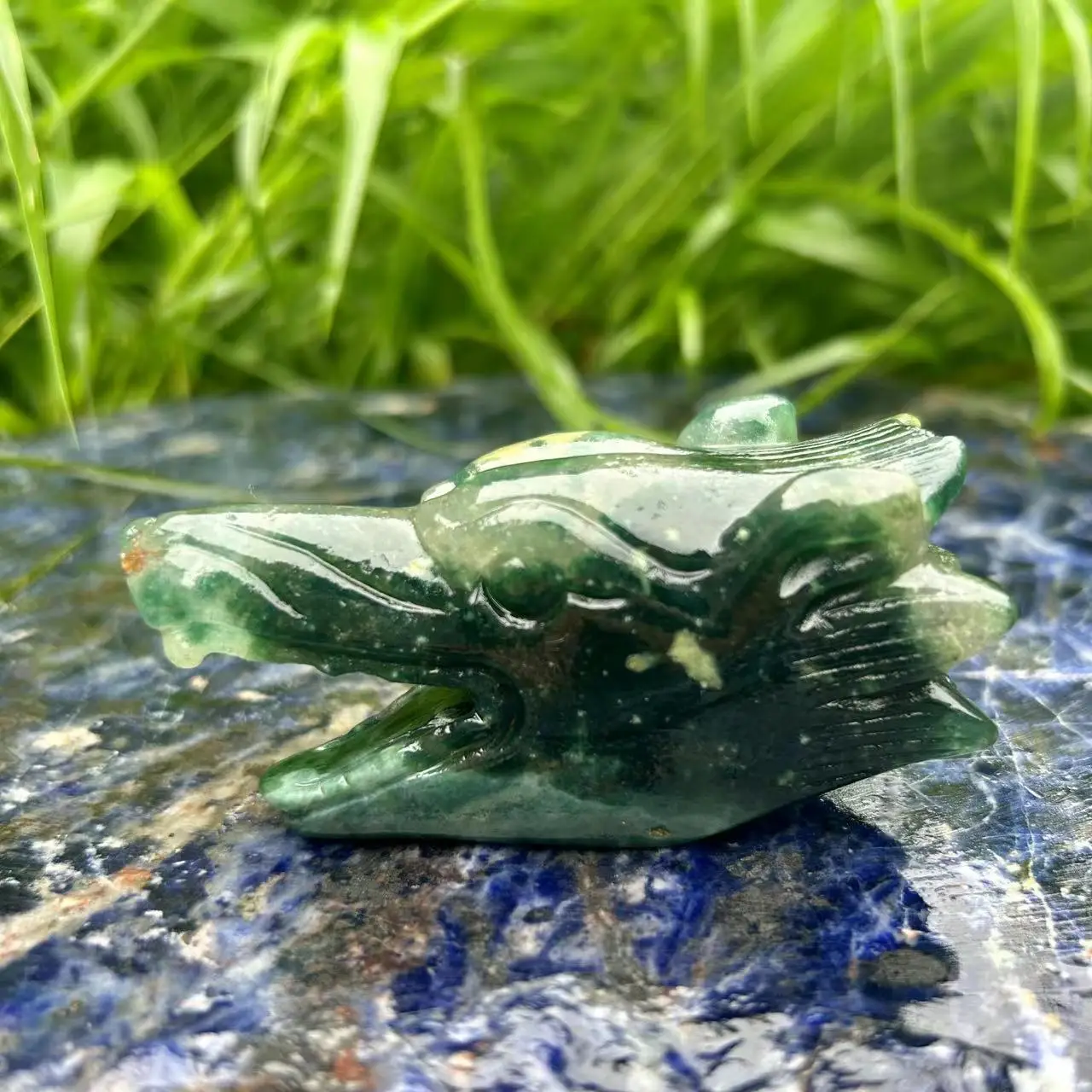 

Natural Moss Agate Wolf Head Shaped Carved Crystal Specimen Healing for DIY Home Decoration Natural Healing Crystals