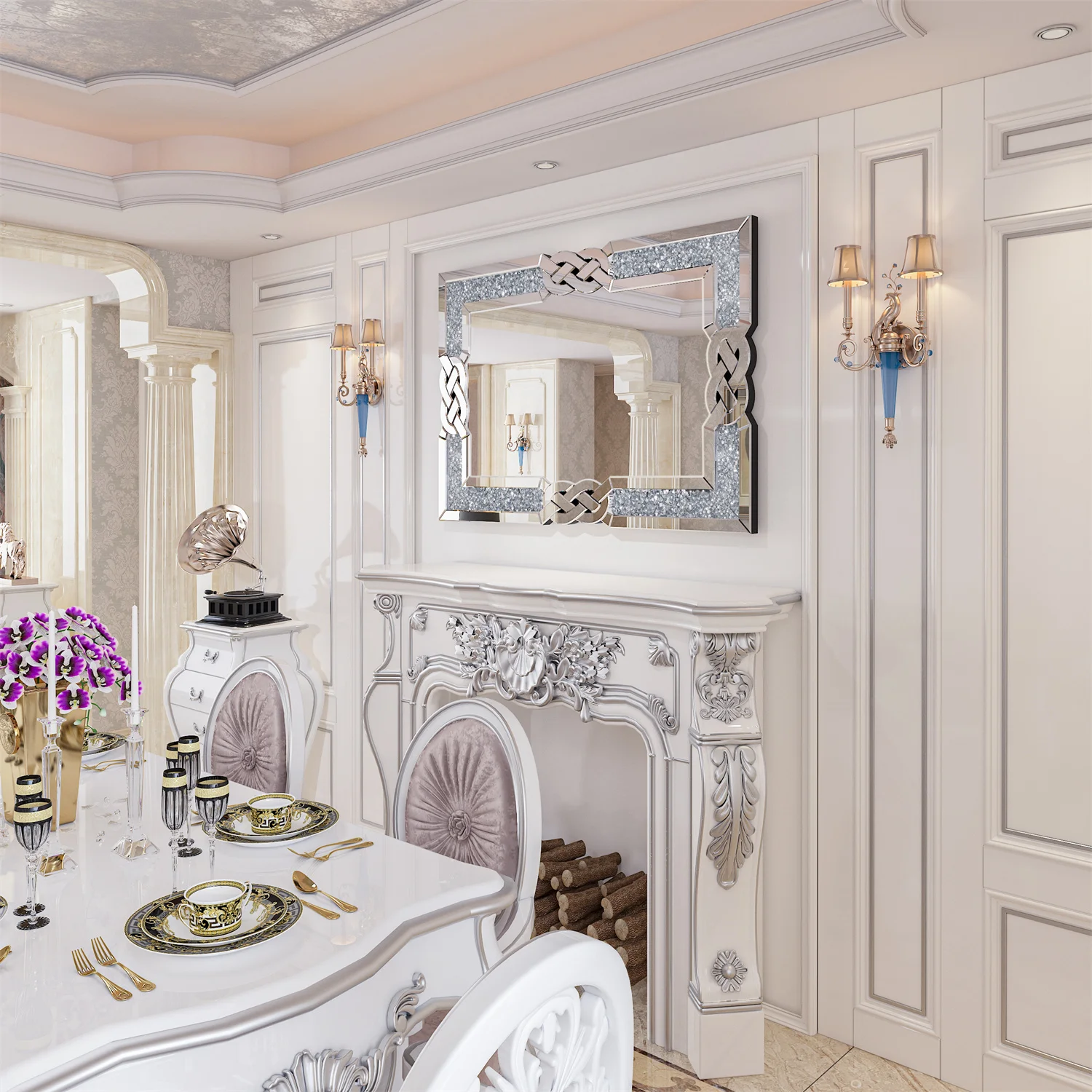 Large Crystal Mirrors for Wall Decoration Crush Diamond Wall Mirror Rectangle Silver Sparkly Hanging Wall-Mounted Mirror
Large Crystal Mirrors for Wall Decoration Crush Diamond Wall Mirror Rectangle Silver Sparkly Hanging Wall-Mounted Mirror