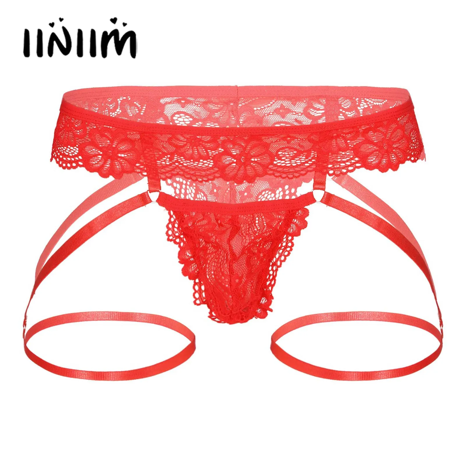 

Mens Lingerie G-string Sissy Underwear Sheer Lace Bulge Pouch Thongs Sissy Briefs Panties Low Rise Garter Belt Underpants