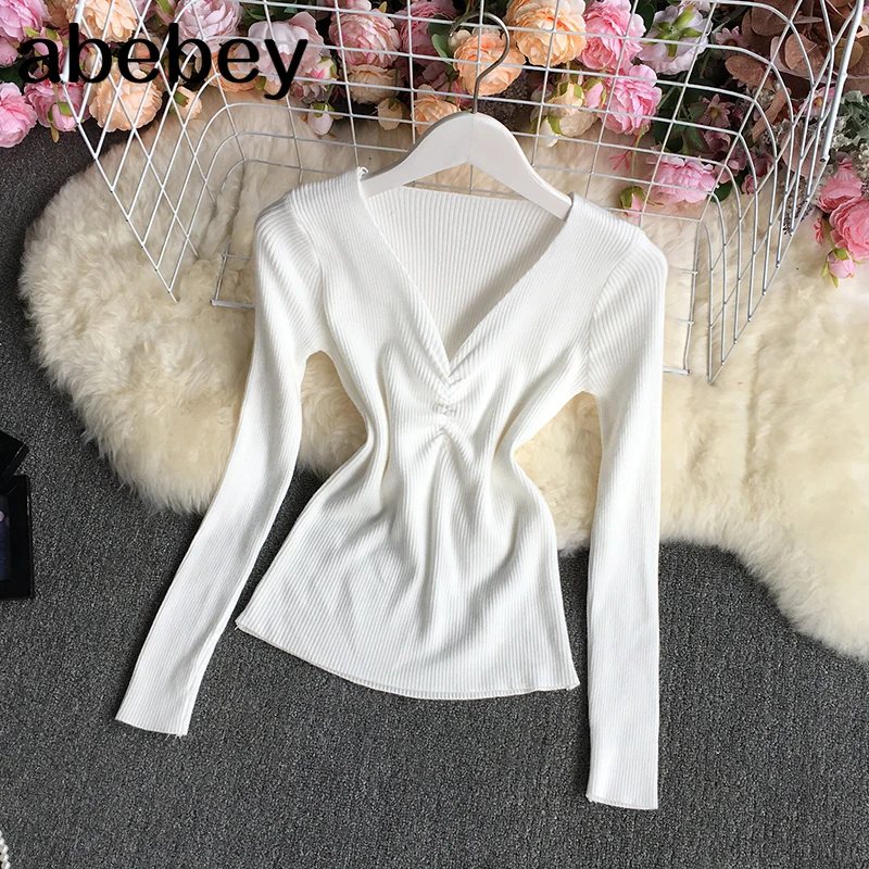 2021 New Spring Autumn Fashion V-Neck long sleeve knitted Pullover high waist pleated elastic skinny short solid Sweater Top
2021 New Spring Autumn Fashion V-Neck long sleeve knitted Pullover high waist pleated elastic skinny short solid Sweater Top