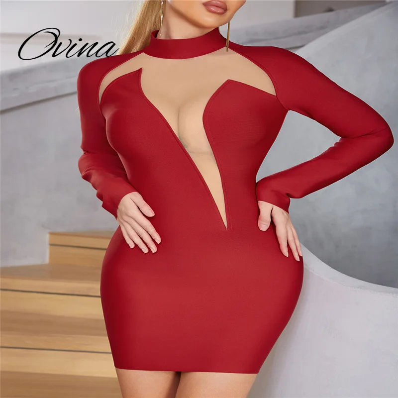 2022 Autumn New Women's Sexy Red Bandage Mini Dress Fashion Mesh Design Round Neck Long Sleeve Short Skirt Birthday Party Dress
2022 Autumn New Women's Sexy Red Bandage Mini Dress Fashion Mesh Design Round Neck Long Sleeve Short Skirt Birthday Party Dress