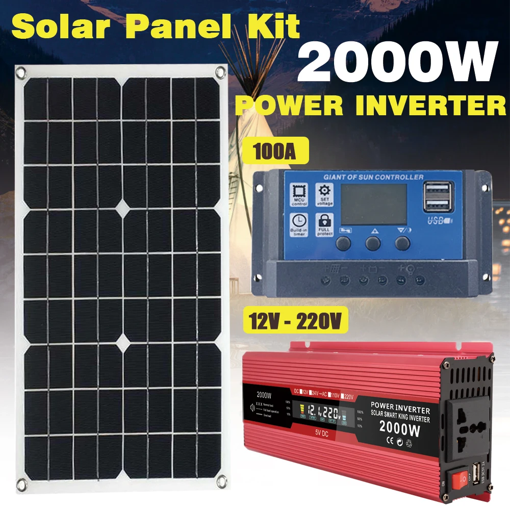 2000W Universal 12V to 220V Solar Power Generation System 30W Vehicle Power Inverter 100A Blue Controller LCD Display Dual USB
2000W Universal 12V to 220V Solar Power Generation System 30W Vehicle Power Inverter 100A Blue Controller LCD Display Dual USB