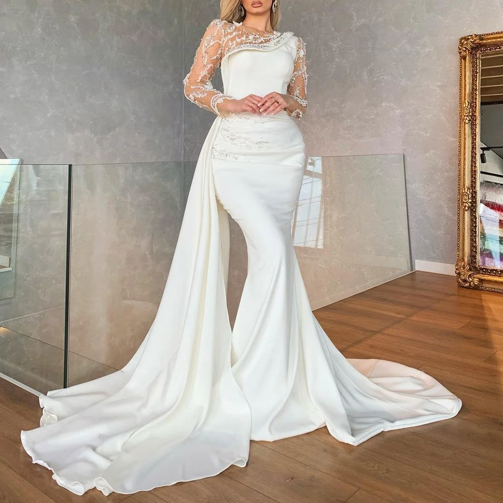 

2023 New Elegant Scoop Neck Floor-Length Sheath Column Evening Dress White Prom Vestidos De Fiesta فساتين السهرة Robes De Soirée