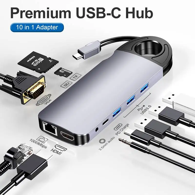 USB C Hub 10 in 1 Dock with Hidden Cable,Gigabit Ethernet 4K HDMI Adapter 60W PD VGA 3.5mm SD/TF Type C Hub for iPad MacBook Pro
USB C Hub 10 in 1 Dock with Hidden Cable,Gigabit Ethernet 4K HDMI Adapter 60W PD VGA 3.5mm SD/TF Type C Hub for iPad MacBook Pro