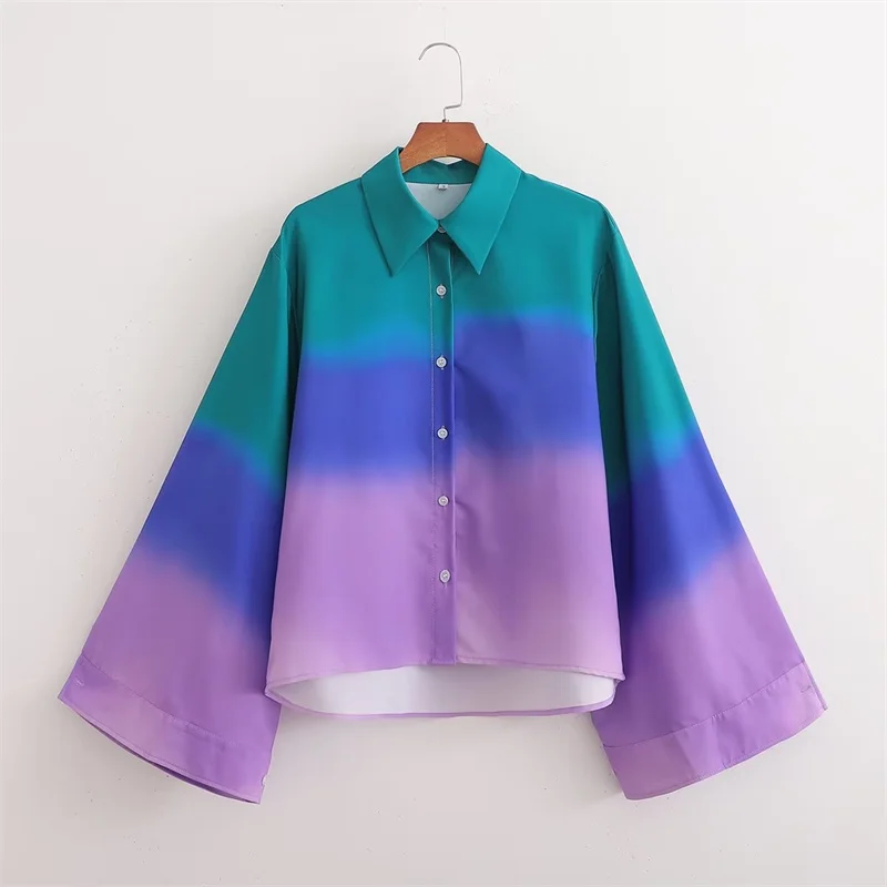Woman Casual Purple Print Long Sleeve Shirt 2023 Spring Female Vintage Flare Sleeve Single Breasted Shirts Chic Patchwork Shirt
Woman Casual Purple Print Long Sleeve Shirt 2023 Spring Female Vintage Flare Sleeve Single Breasted Shirts Chic Patchwork Shirt
