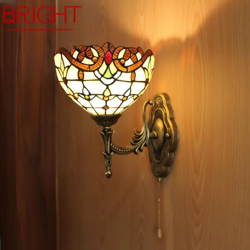 

BRIGHT Modern Tiffany Wall Lamp LED Inside Creative Glass Sconce Light for Home Living Room Bedroom Corridor