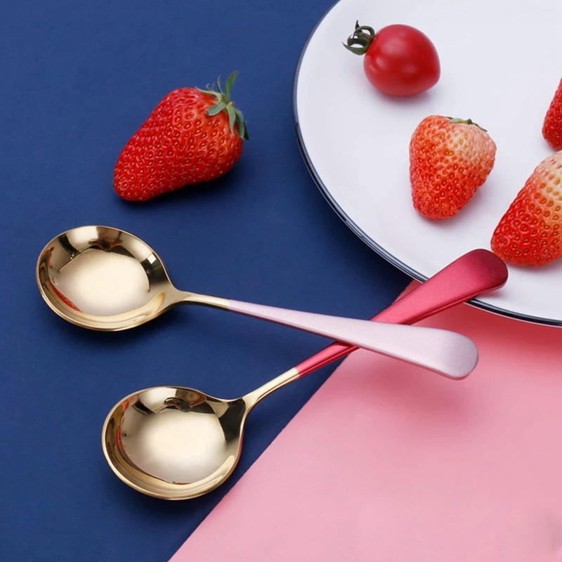 Metal Soup Spoons Stainless Steel Spoons for Soup Round Colorful Dinner Spoons Thick Short Handle Table Spoon Cutlery
Metal Soup Spoons Stainless Steel Spoons for Soup Round Colorful Dinner Spoons Thick Short Handle Table Spoon Cutlery