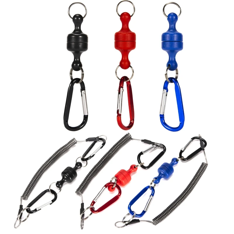 

Portable Fishing Strong Magnetic Quick Release Clips Net Holder with Coil Lanyard Carabiner for Outdoor Hiking Fishing
