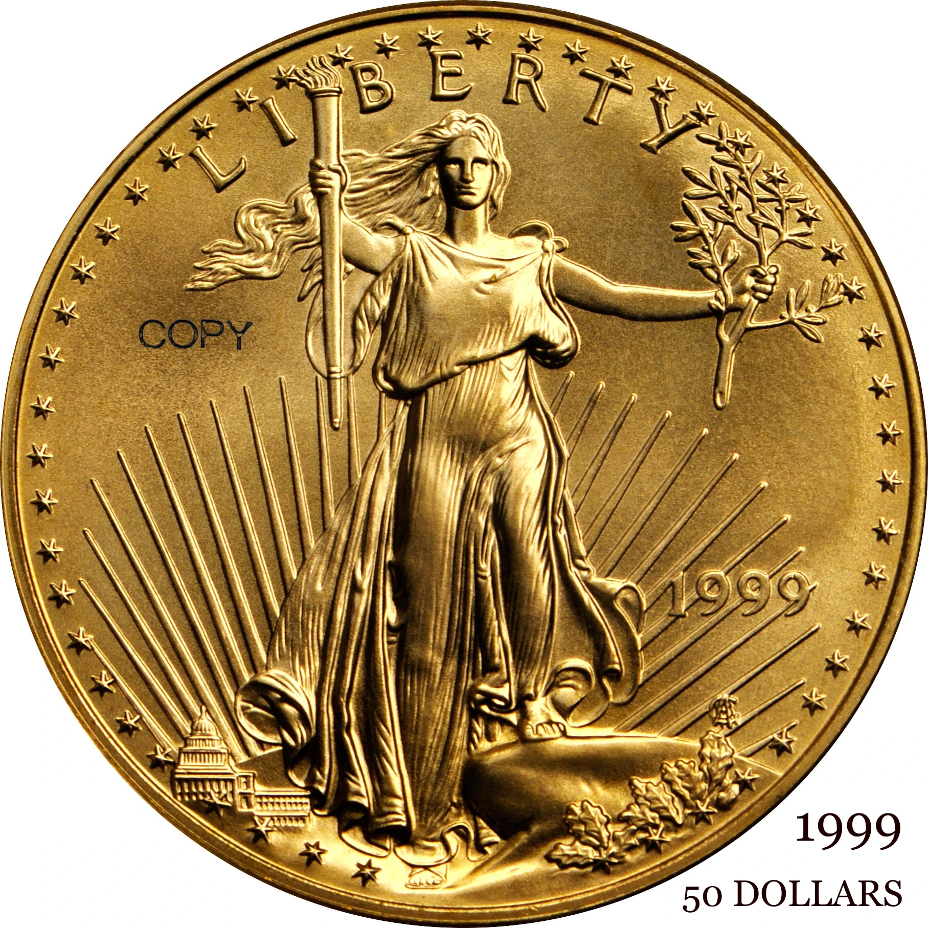 United States US 1999 $50 50 Dollars One Ounce American Fine Gold Eagle Bullion Coinage USA Liberty Brass Metal Copy Coin
United States US 1999 $50 50 Dollars One Ounce American Fine Gold Eagle Bullion Coinage USA Liberty Brass Metal Copy Coin