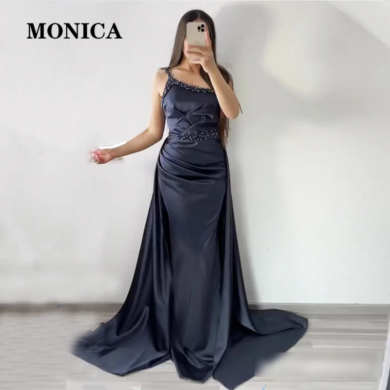 Black Evening Dress for Wedding Party Satin Beaded Pearls Long One Shoulder Pleats Elegant Mermaid Prom Gowns
Black Evening Dress for Wedding Party Satin Beaded Pearls Long One Shoulder Pleats Elegant Mermaid Prom Gowns
