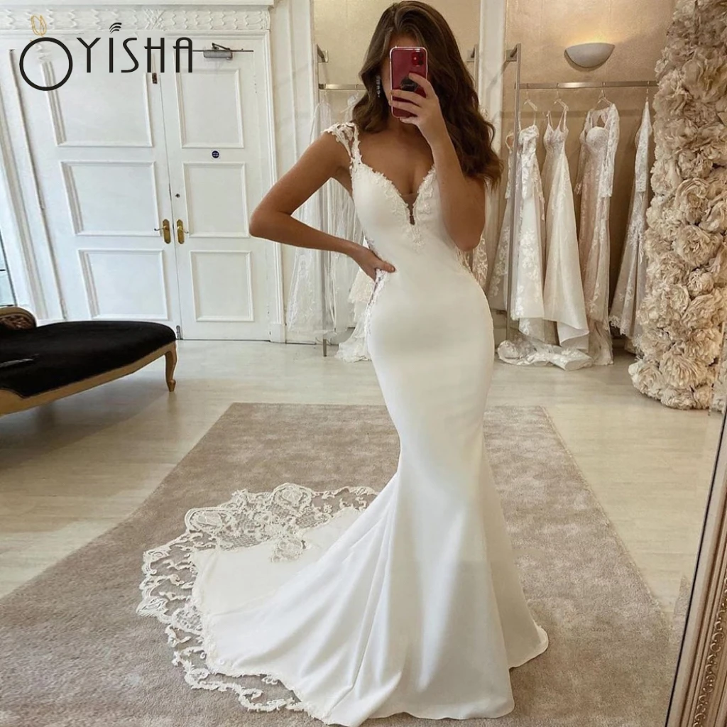 OYISHA Sexy Mermaid Wedding Dresses For Women Elegant Lace V-Neck Backless Bridal Gowns Cap Sleeve Sweep Train Vestido De Novia
OYISHA Sexy Mermaid Wedding Dresses For Women Elegant Lace V-Neck Backless Bridal Gowns Cap Sleeve Sweep Train Vestido De Novia