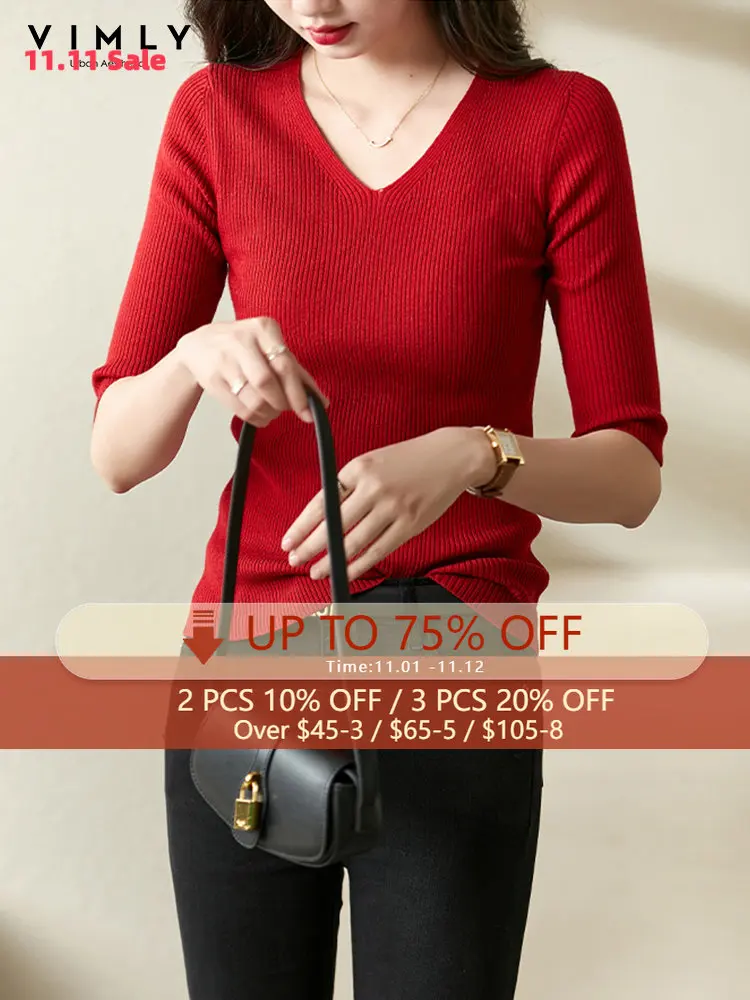 Vimly V-Neck Leaky Collarbone Knitted Blouse Women 2022 Autumn New Half Sleeve Slim Tops Basic Simple Style Base Sweater 71057
Vimly V-Neck Leaky Collarbone Knitted Blouse Women 2022 Autumn New Half Sleeve Slim Tops Basic Simple Style Base Sweater 71057