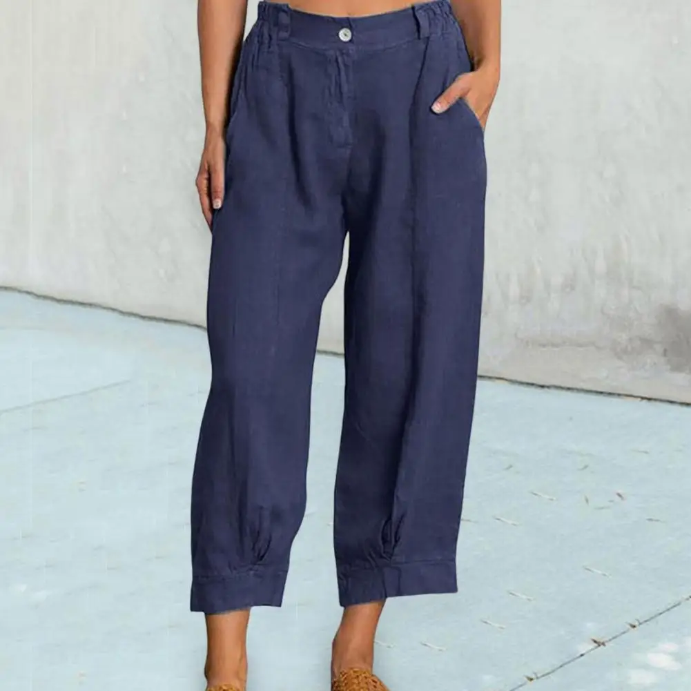 Slant Pockets Breathable Woman Elastic Waist Loose Casual Cropped Trousers Female Clothes
Slant Pockets Breathable Woman Elastic Waist Loose Casual Cropped Trousers Female Clothes