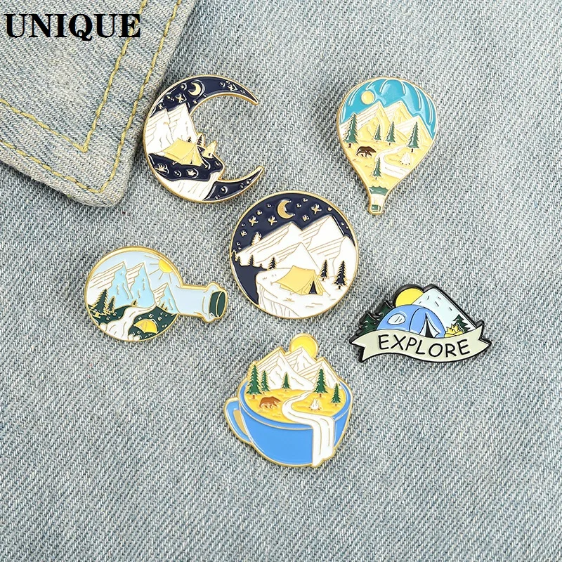 Vacation Badges Sun Peaks Tent Stars Moon Hot Air Balloons Coffee Cup Enamel Brooch Punk Jewelry Gift Clothing Bag Lapel Pins
Vacation Badges Sun Peaks Tent Stars Moon Hot Air Balloons Coffee Cup Enamel Brooch Punk Jewelry Gift Clothing Bag Lapel Pins
