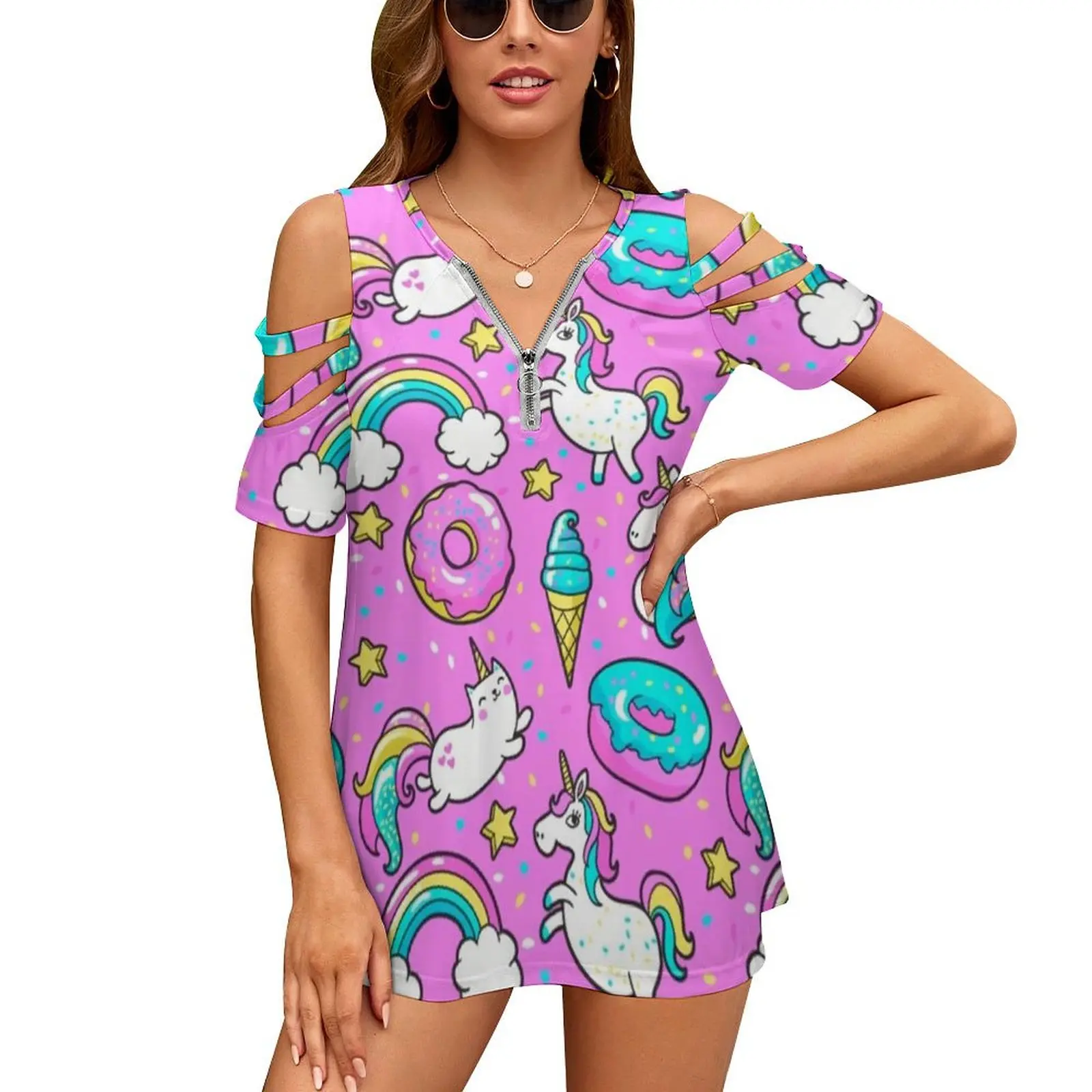 Cute Doughnut T-Shirt Modern Rainbow UnicornIce Cream V Neck T Shirts Short Sleeve Casual Tshirt Ladies Oversized Clothing Gift
Cute Doughnut T-Shirt Modern Rainbow UnicornIce Cream V Neck T Shirts Short Sleeve Casual Tshirt Ladies Oversized Clothing Gift