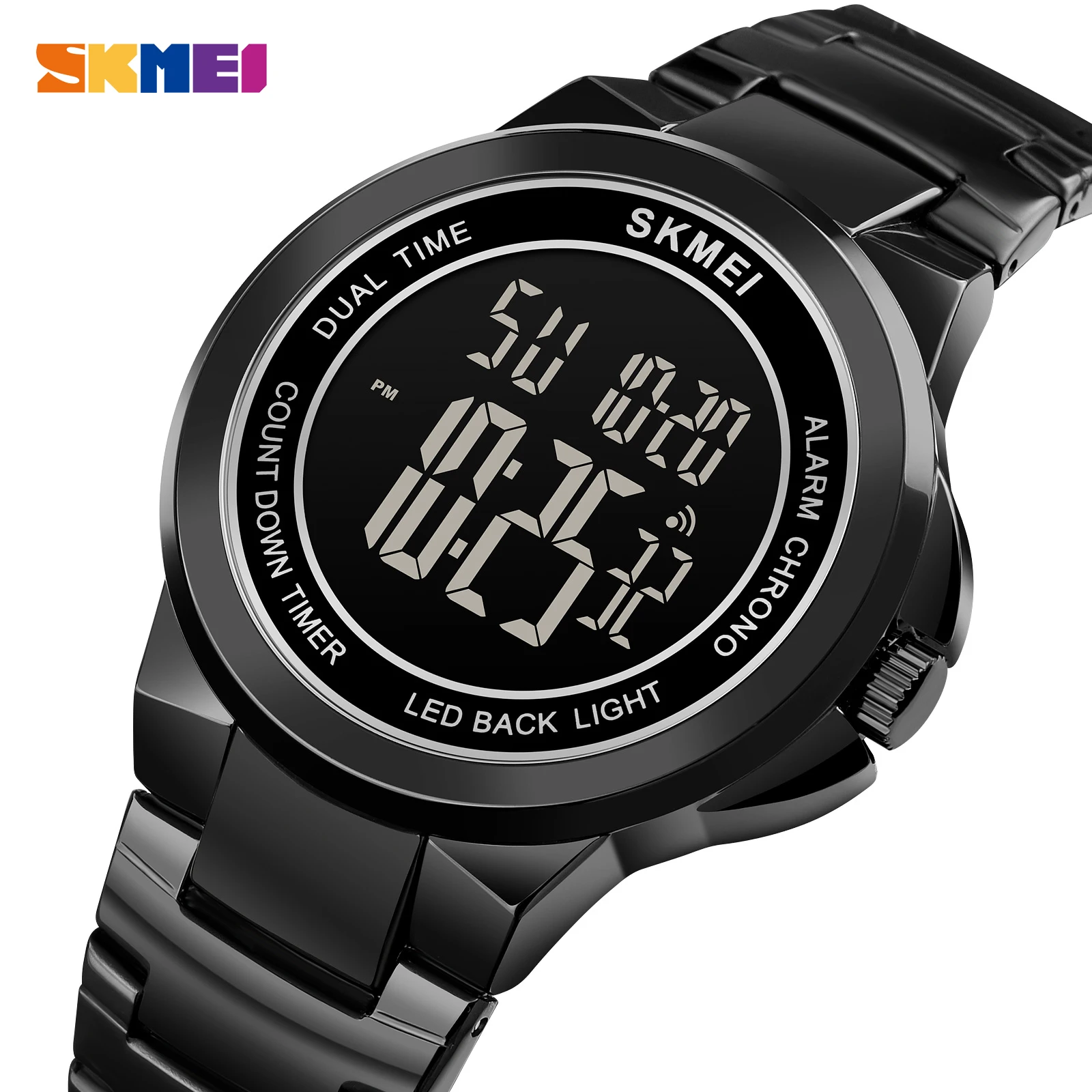

luxury stainless steel men digital watches skmei top brand chrono countdown electronic clock waterproof watch relogio masculino