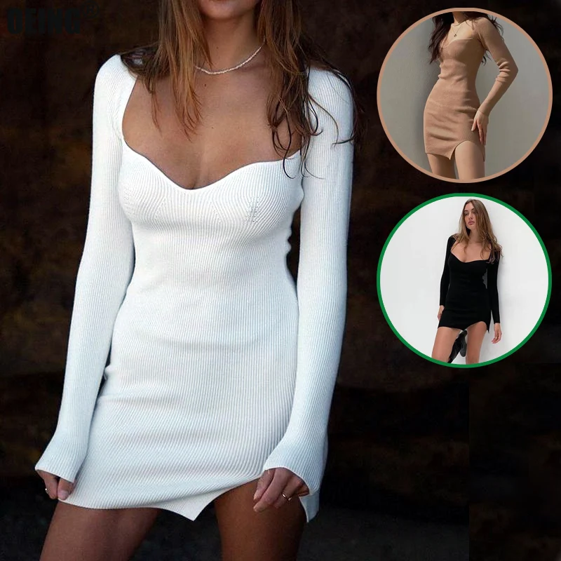 Solid Elastic Sexy Slit Mini Long Sleeve V-neck Party Skinny Dresses For Women 2022 Y2k Hip Wrap Slim White Korean Style Dress
Solid Elastic Sexy Slit Mini Long Sleeve V-neck Party Skinny Dresses For Women 2022 Y2k Hip Wrap Slim White Korean Style Dress