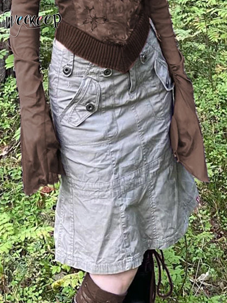 Weekeep Vintage Grey Cargo Skirt Grunge 2000s Low Rise Loose Pockets Patchwork Midi Skirts for Women Streetwear Y2k Outfits Fall
Weekeep Vintage Grey Cargo Skirt Grunge 2000s Low Rise Loose Pockets Patchwork Midi Skirts for Women Streetwear Y2k Outfits Fall