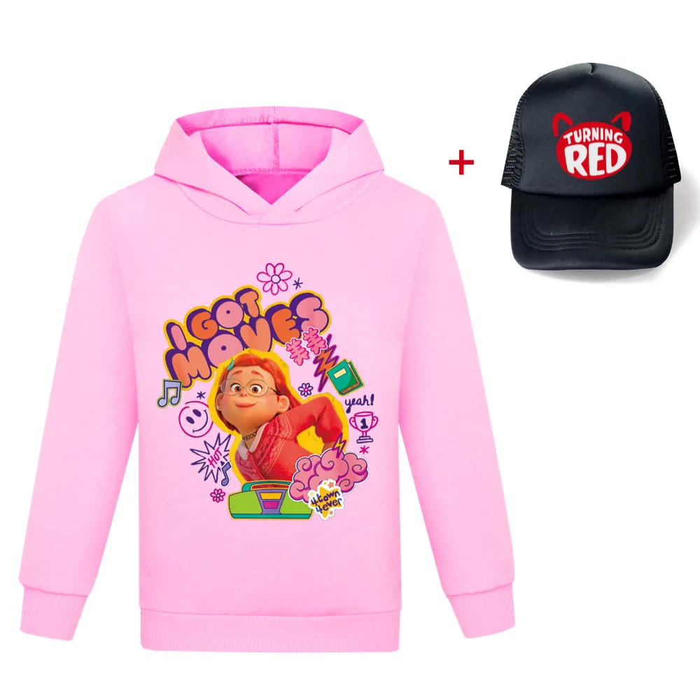 

Newest Turning Red Hoodie Baby Girls Cartoon Red Panda Sweatshirt + Hat 2pcs Suit Kids Casual Outwear Toddlder Boys Fall Clothes
