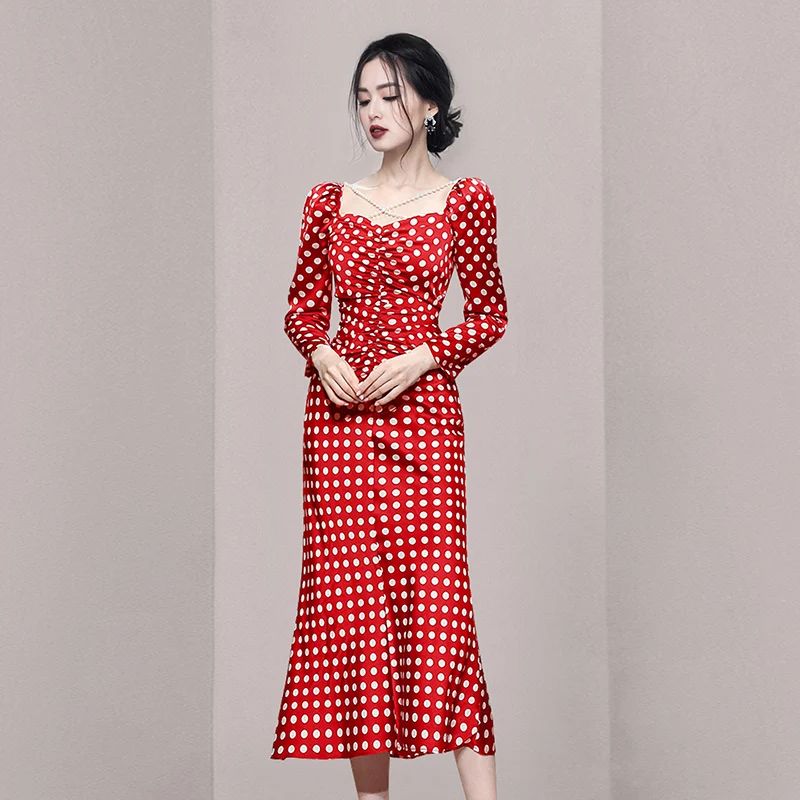 Square Collar Red Polka Dot Women Dress Long Puff Sleeve High Waist Mermaid Midi Dresses Female Spring Summer Vestidos F086
Square Collar Red Polka Dot Women Dress Long Puff Sleeve High Waist Mermaid Midi Dresses Female Spring Summer Vestidos F086