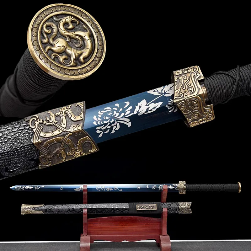Традиционный китайский меч династии Хань J0117, лезвие из кованой стали с цветком, боевой готовый меч Тан, настоящий Espada Chinesa 
Традиционный китайский меч династии Хань J0117, лезвие из кованой стали с цветком, боевой готовый меч Тан, настоящий Espada Chinesa