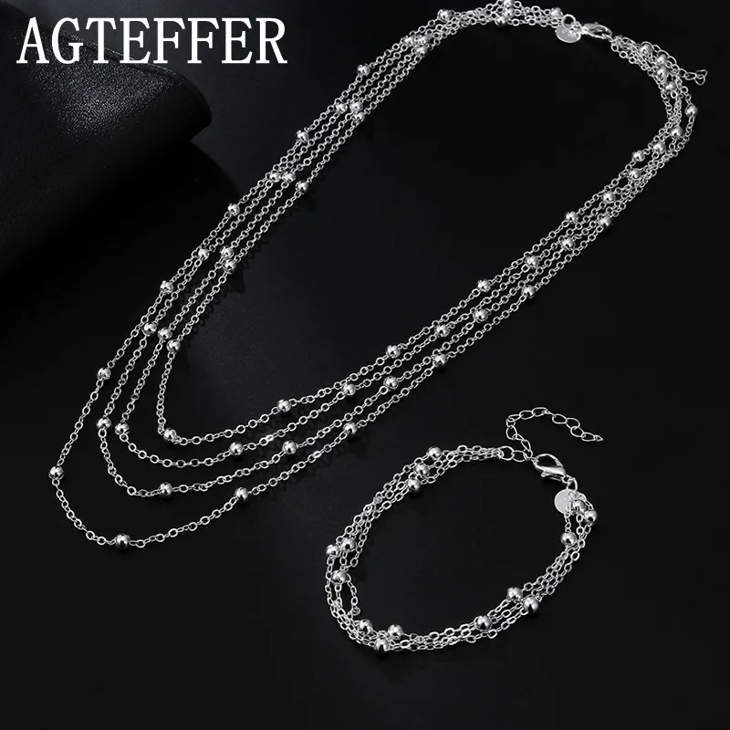 AGTEFFER Fine 925 Sterling Silver Chain Beads Bracelet Necklace Charm Women Lady Wedding Jewelry Set Lovely Christmas Gift
AGTEFFER Fine 925 Sterling Silver Chain Beads Bracelet Necklace Charm Women Lady Wedding Jewelry Set Lovely Christmas Gift
