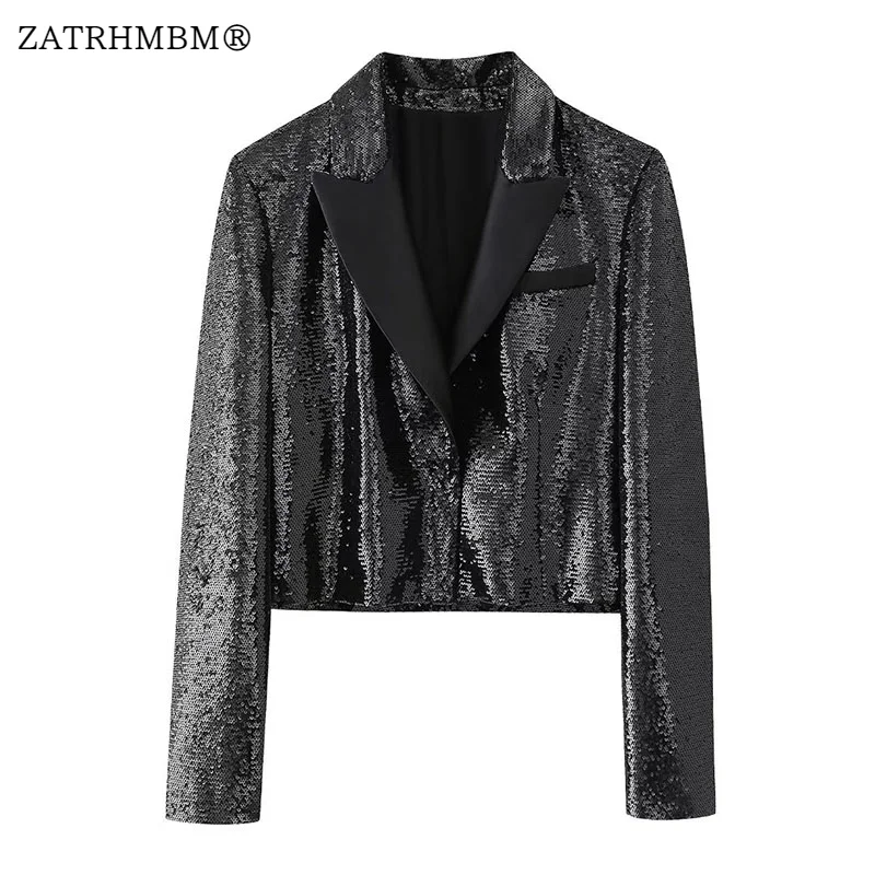

Новинка осени 2023, Модный черный блейзер ZATRHMBM для женщин, винтажный короткий Стильный блейзер с длинным рукавом, женская верхняя одежда, шикарные топы