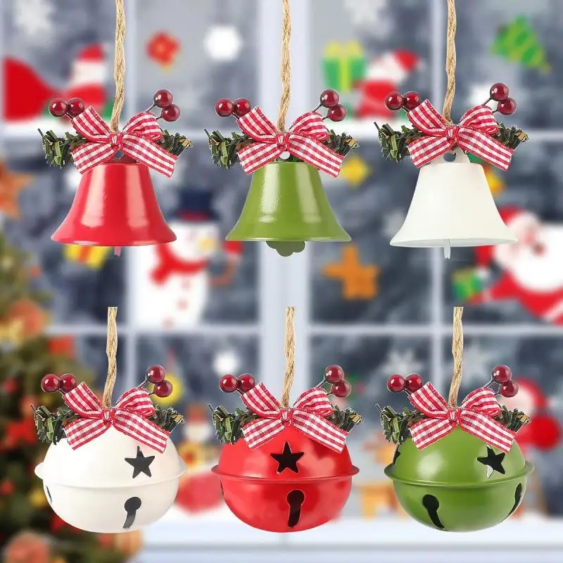 

New Christmas Bells Ornaments Baubles Party Xmas Tree Decorations Hanging Metal Jingle Bells Ribbons Bell New Year Decor 2023