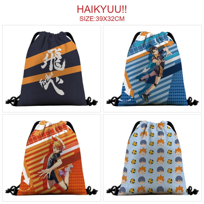 

Haikyuu Anime Canvas Drawstring Bag Tobio Kageyama Kei Tsukishima Cartoon Print Backpacks School Supplies Stationery Storage Bag