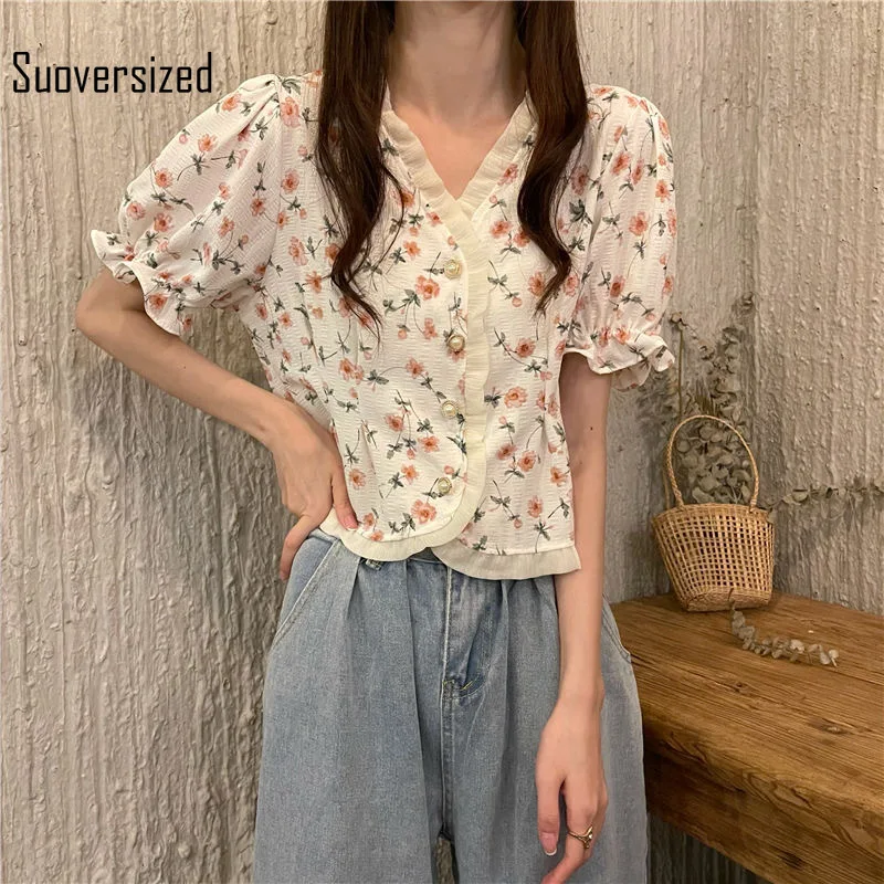 Women's Summer Printed V-neck Lace Puff Sleeve Single Breasted Short Tops Streetwear Irregular Cute Sweet Elegant Ladies Clothes
Women's Summer Printed V-neck Lace Puff Sleeve Single Breasted Short Tops Streetwear Irregular Cute Sweet Elegant Ladies Clothes