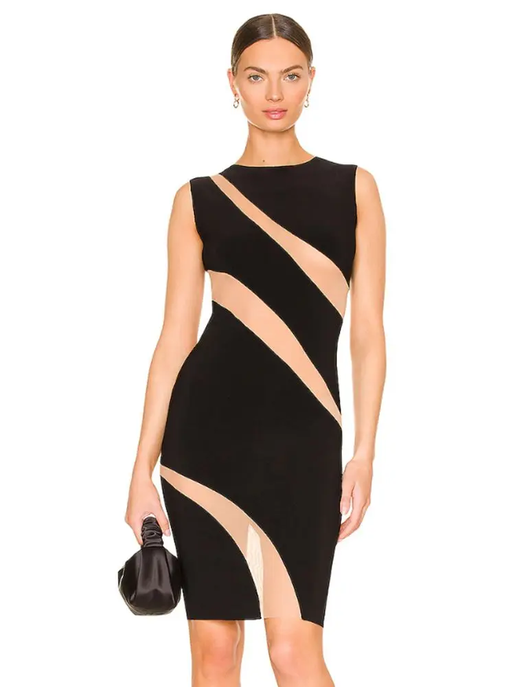 2022 Autumn New Women'S Sexy Mesh Patchwork Sleeveless O-Neck Bodycon Celebrity Club Party Runway Dress Vestidos
2022 Autumn New Women'S Sexy Mesh Patchwork Sleeveless O-Neck Bodycon Celebrity Club Party Runway Dress Vestidos