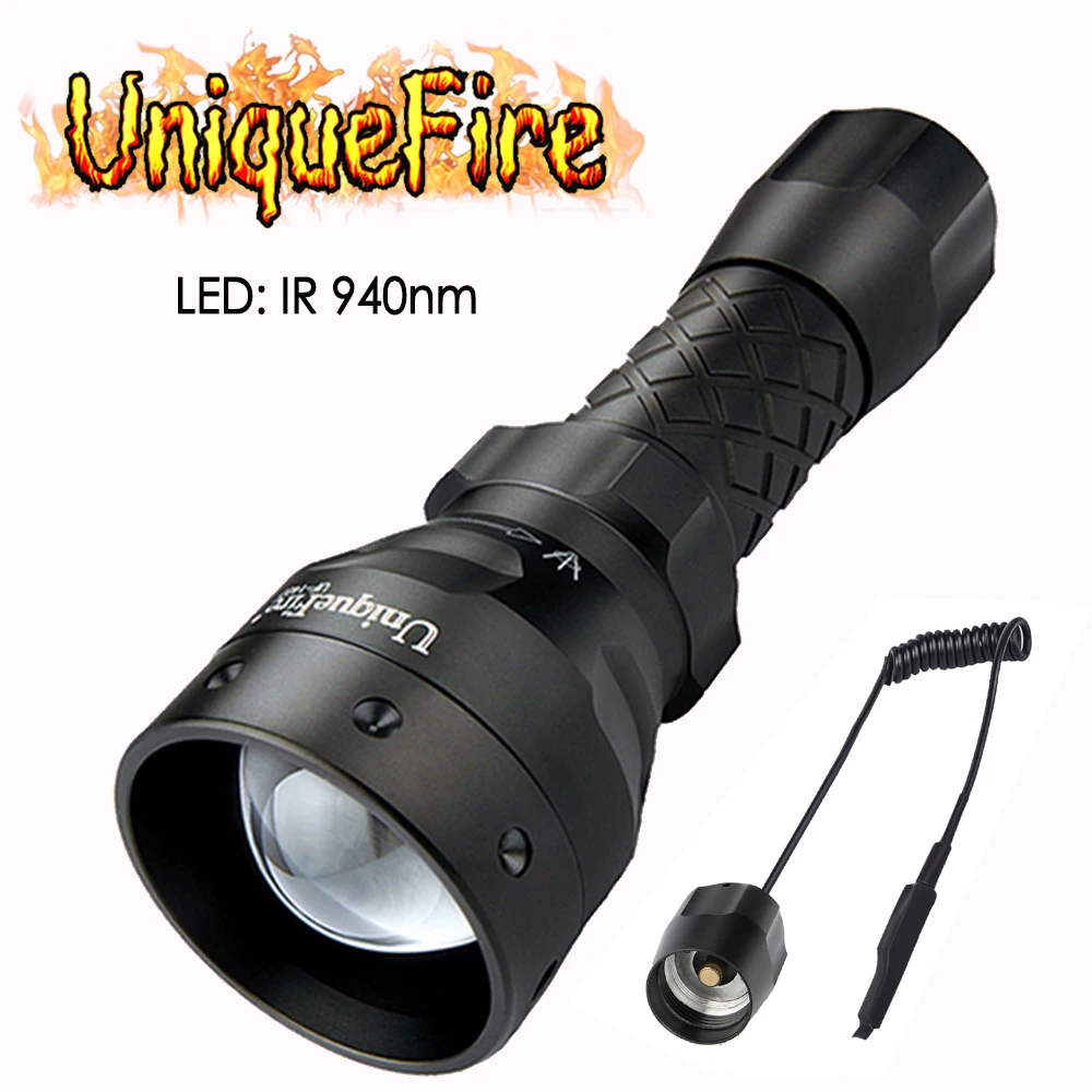 UniqueFire 1407 IR 940nm LED Flashlight 3 Modes 38mm Convex Lens Torch with Rat Tail Switch For Outdoor Sports Hunting
UniqueFire 1407 IR 940nm LED Flashlight 3 Modes 38mm Convex Lens Torch with Rat Tail Switch For Outdoor Sports Hunting