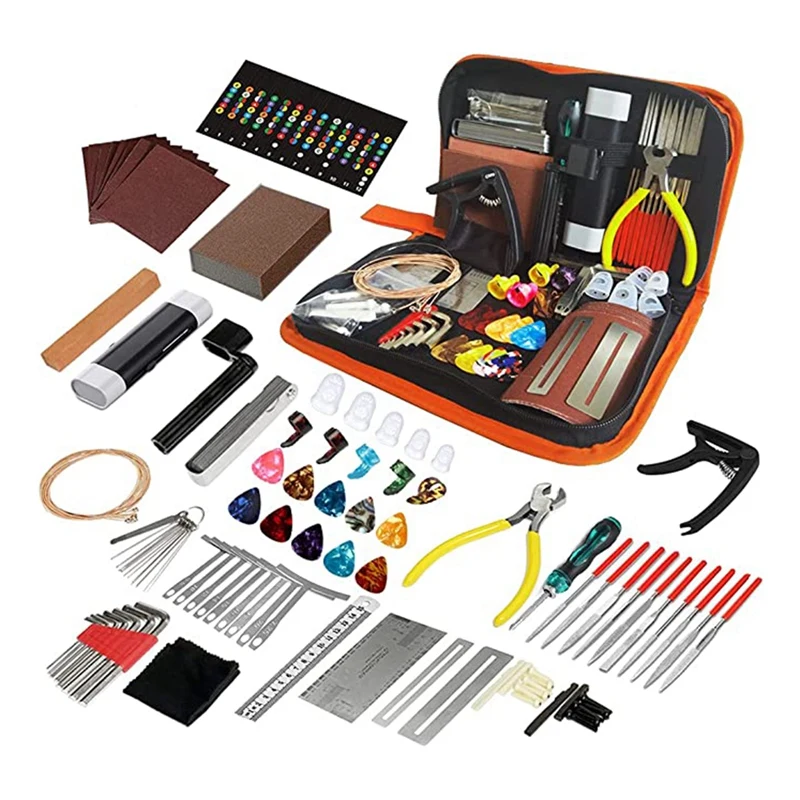 99 PCS Guitar Toolbox Guitar Repair And Maintenance Tools Guitar Strings Parts For Acoustic Guitar Electric Guitar
99 PCS Guitar Toolbox Guitar Repair And Maintenance Tools Guitar Strings Parts For Acoustic Guitar Electric Guitar