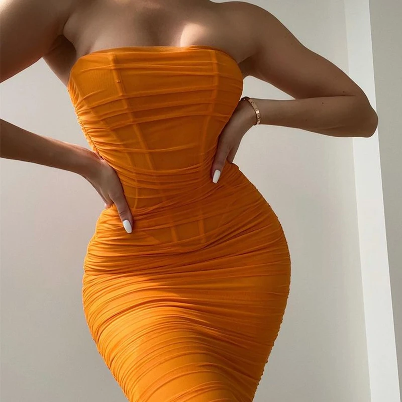 Corset Tube Dress Boned Ruched Mesh Double Layer Orange Bodycon Midi Dresses Party Club y2k Robe Summer Dress Women 2022
Corset Tube Dress Boned Ruched Mesh Double Layer Orange Bodycon Midi Dresses Party Club y2k Robe Summer Dress Women 2022