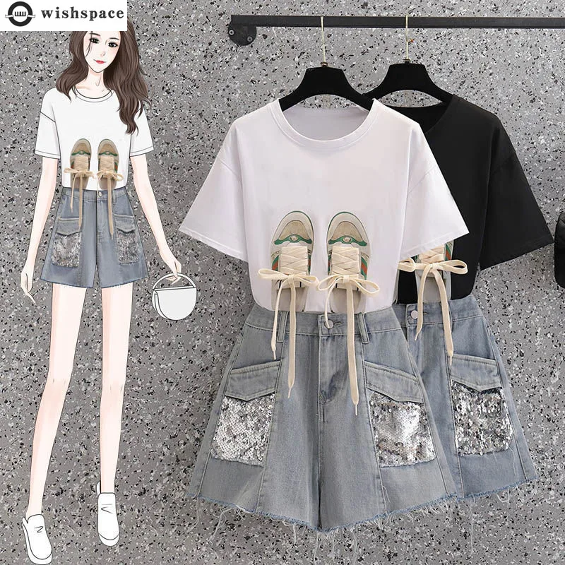 2022 New Summer Short Sleeve T-shirt Fashion Slim Casual Age Reducing Denim Shorts Two Piece Set Women's Suit
2022 New Summer Short Sleeve T-shirt Fashion Slim Casual Age Reducing Denim Shorts Two Piece Set Women's Suit