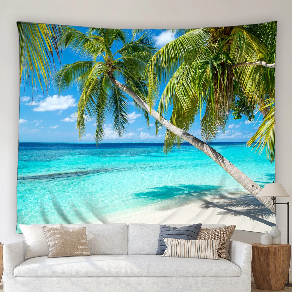 

Кокосовые деревья, пляжный гобелен, тропические растения, океан, Гаваи, летний природный пейзаж, домашняя гостиная, общежитие, Декор, садовая настенная подвеска