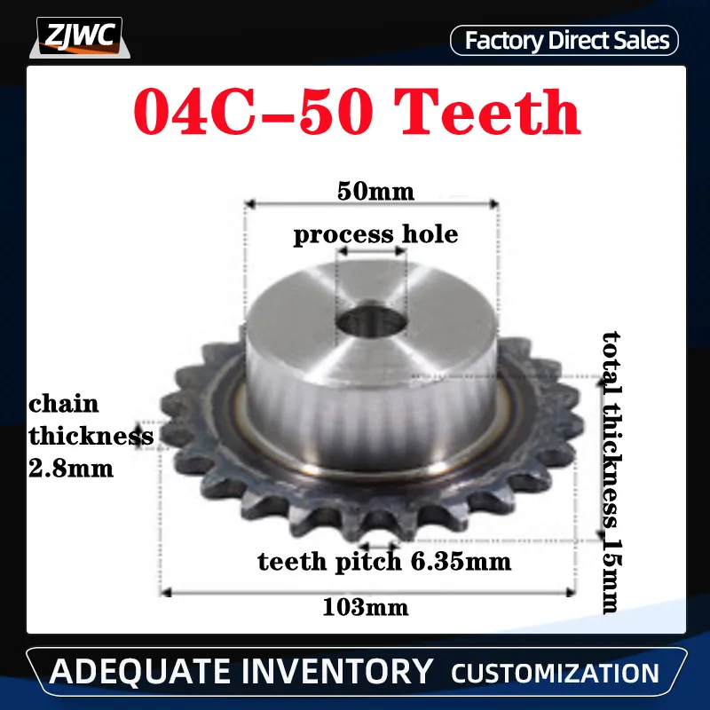 1Pcs 04C Chain Drive Sprocket 50 Tooth Carbon Steel Chain Gear Pitch 2.8mm Industrial Sprocket Wheel for CNC Parts
1Pcs 04C Chain Drive Sprocket 50 Tooth Carbon Steel Chain Gear Pitch 2.8mm Industrial Sprocket Wheel for CNC Parts