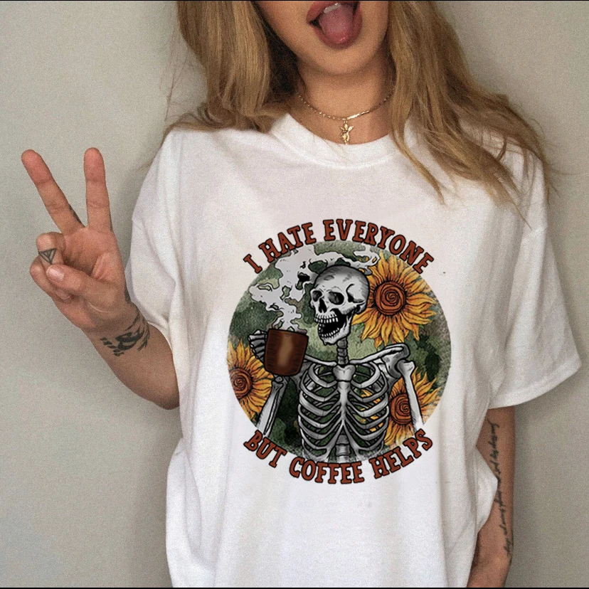 2022 Fashion Women Cartoon Skull Print Clothes New Funny Top T Shirt Fashion Print Cartoon O Neck Ladies Pattern White T Shirt.
2022 Fashion Women Cartoon Skull Print Clothes New Funny Top T Shirt Fashion Print Cartoon O Neck Ladies Pattern White T Shirt.