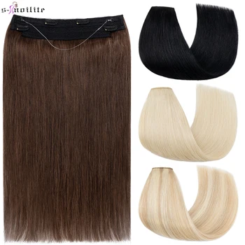 S-noilite Wire In Hair Extensions 20inch Blonde Double Drawn 100% Human Hair Thick Hairpiece Invisible Fish Line Natural Hair