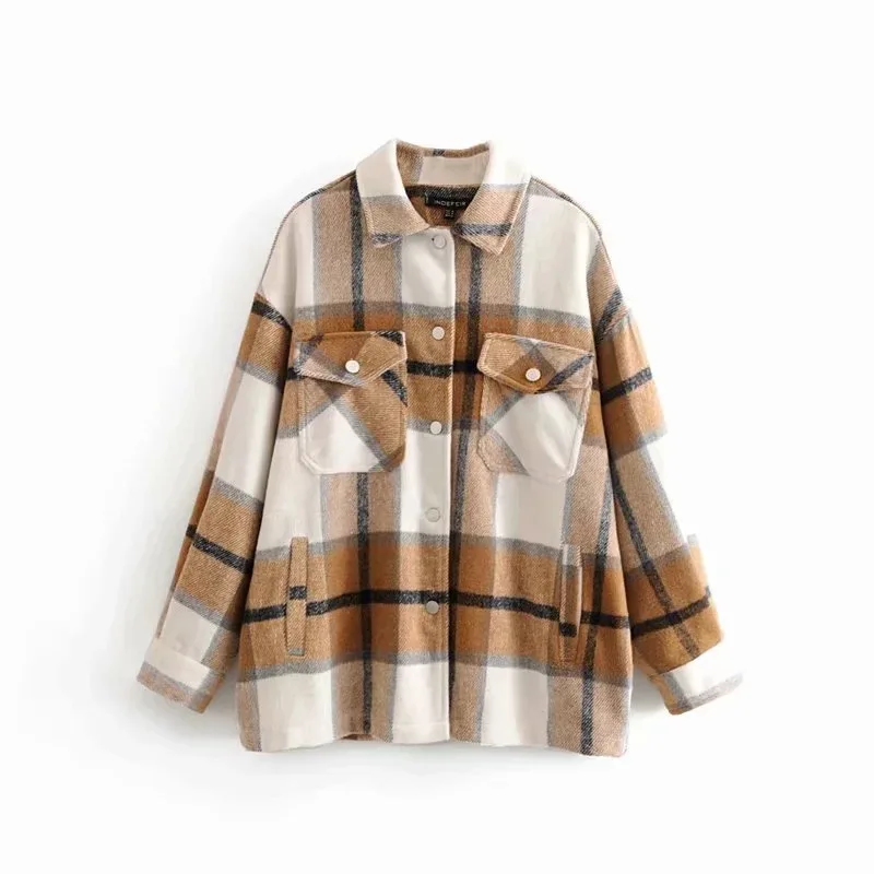 Women'S Casual Blend Plaid Lapel Button Up Long Sleeve Jacket Coat In Autumn And Winter Loose Oversized Shirt
Women'S Casual Blend Plaid Lapel Button Up Long Sleeve Jacket Coat In Autumn And Winter Loose Oversized Shirt