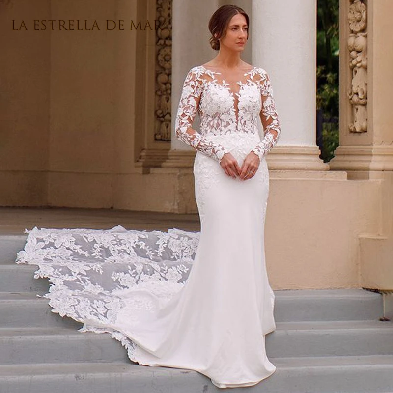 wedding dress mermaid long sleeve vestidos de novia lace satin sexy v neck tulle appliqués backless sheer bridal robes mariage
wedding dress mermaid long sleeve vestidos de novia lace satin sexy v neck tulle appliqués backless sheer bridal robes mariage