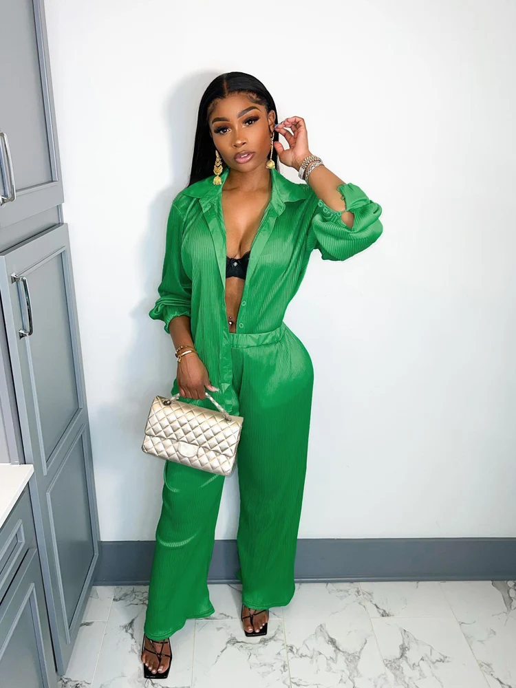 Женский комплект из 2 предметов, блузка с отложным воротником и брюки с широкими штанинами, Свободные повседневные плиссированные элегантн... 
Женский комплект из 2 предметов, блузка с отложным воротником и брюки с широкими штанинами, Свободные повседневные плиссированные элегантн...