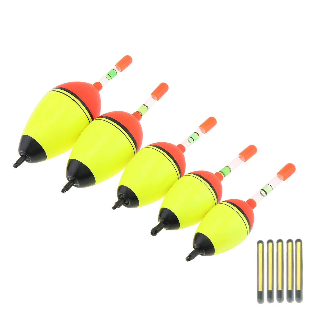 

5pcs EVA Foam Fishing Floats Bobber + 5pcs Glow Sticks Sea Rock Fishing Long Cast Floating Eye-catching Drift 15g 20g 30g 40g