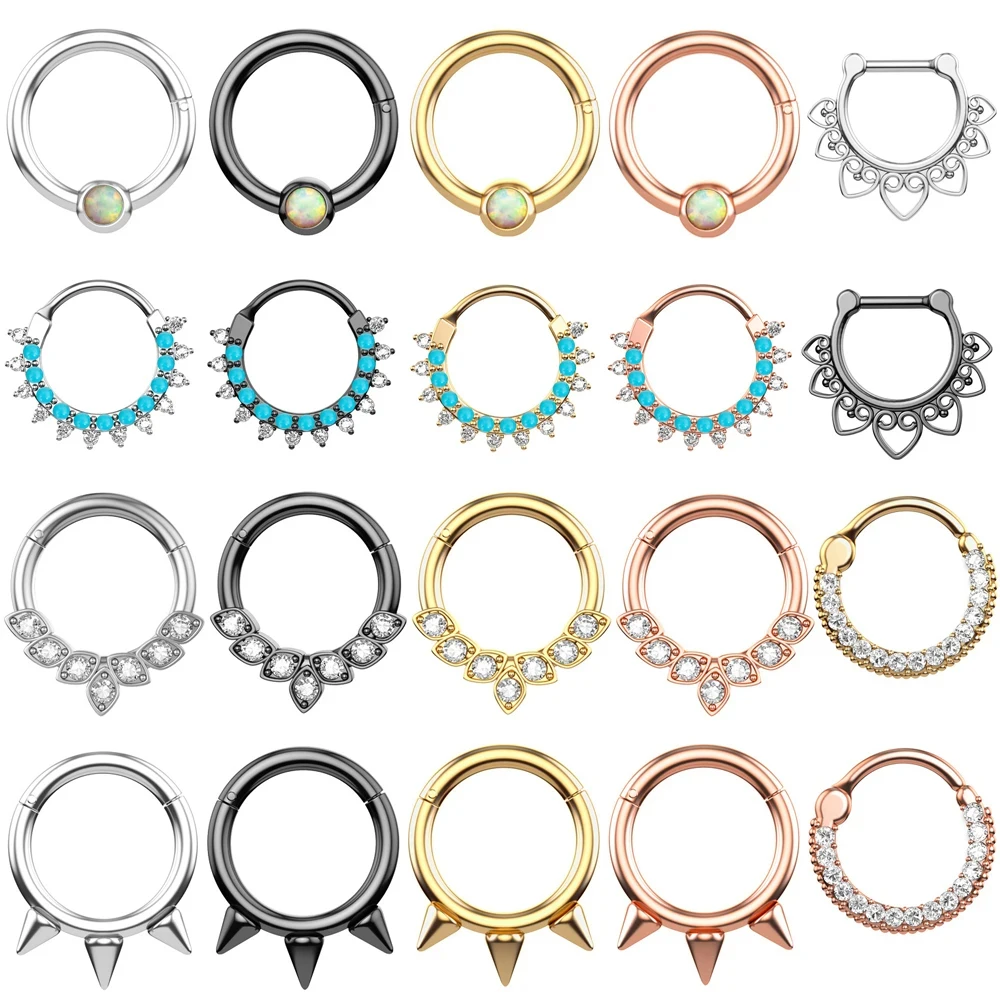 

WKOUD 1pc 16G Stainless Steel Crystal CZ Hinged Septum Clicker Nose Ring Nipple Daith Ear Helix Cartlage Piercing Body Jewelry