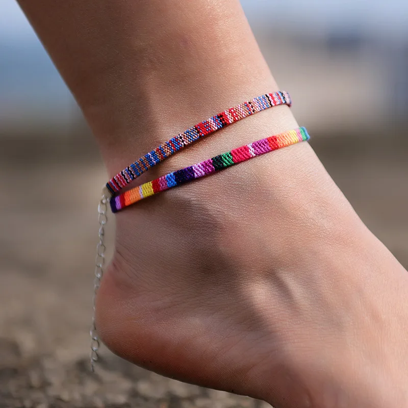 

ZOSHI 2Pcs/Lot Bohemian Anklets for Women Handmade Rope Friendship Bracelet on the Leg Beach Barefoot Foot Jewelry Anklet